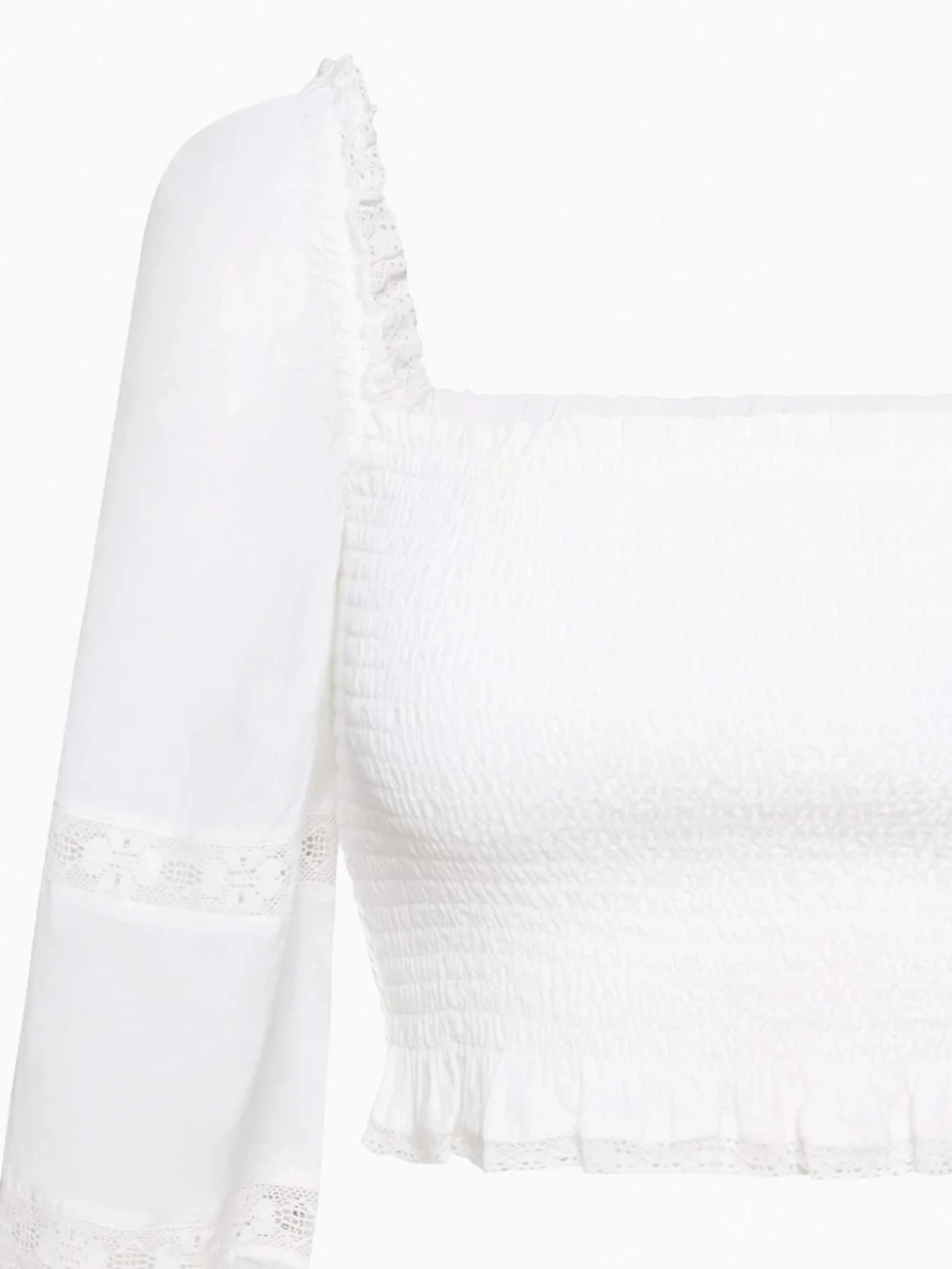 Aritzia Wilfred Smocked Square Neck White Long Sleeve Crop Top XS
